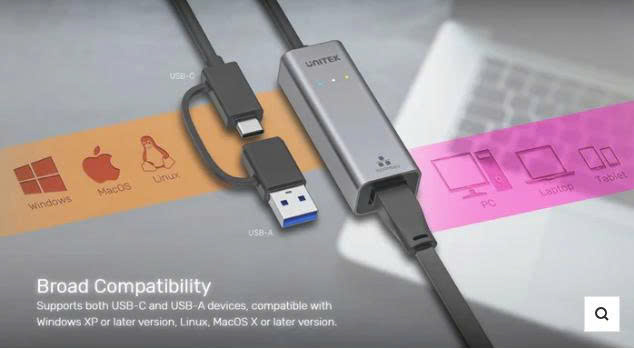 Cáp chuyển  đa năng từ USB/USB type C to lan tốc độ 1000 chính hãng Unitek Y-3465A